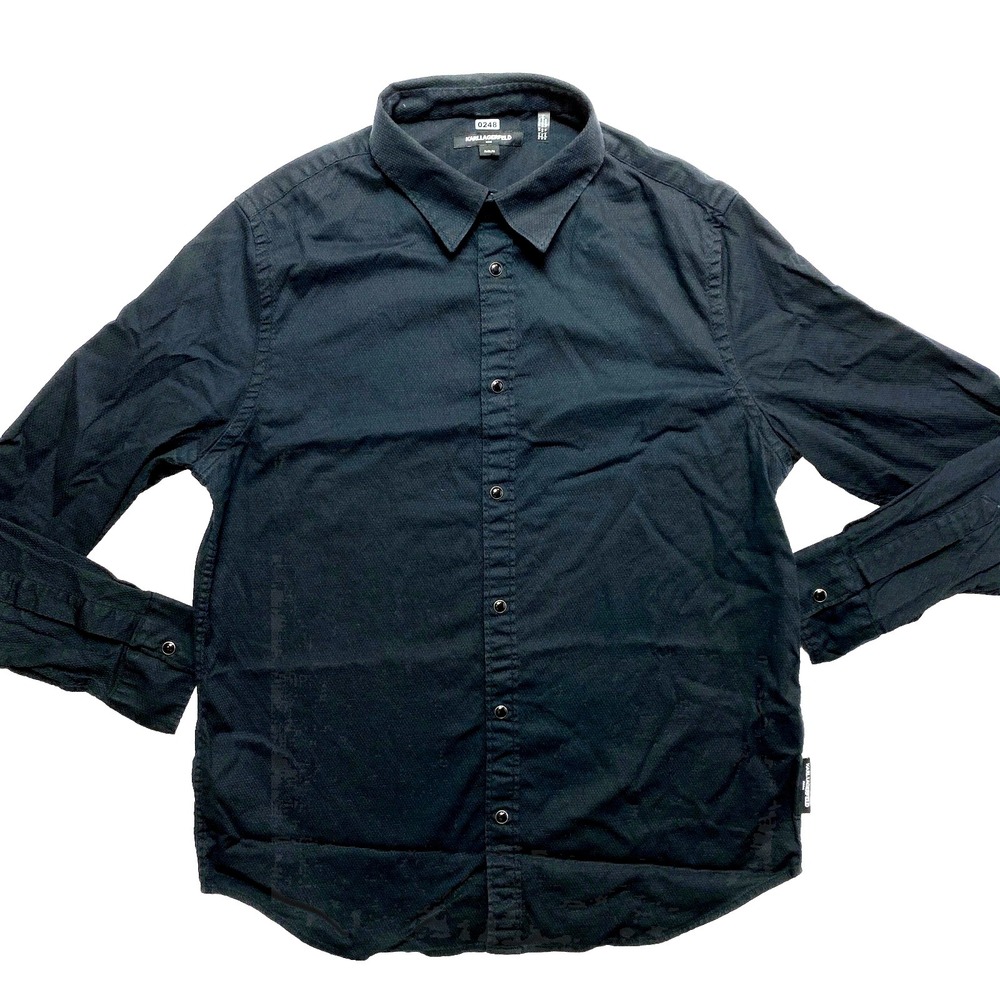 Karl Lagerfeld Shirt Mens Medium Black Long Sleeve Button Up Textured Casual